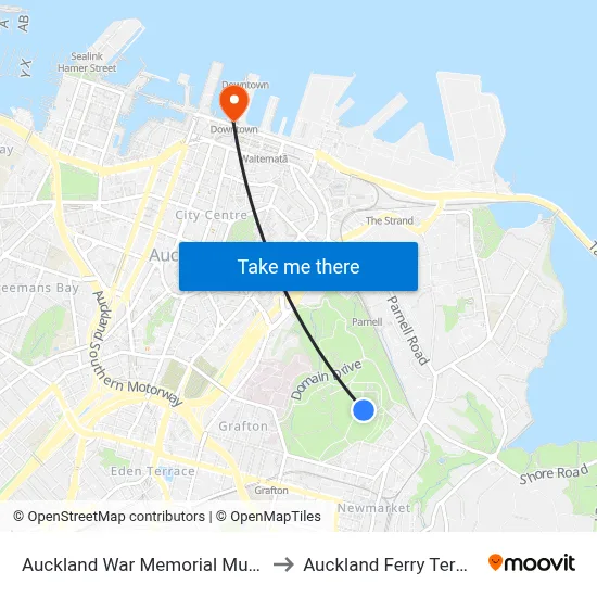 Auckland War Memorial Museum to Auckland Ferry Terminal map