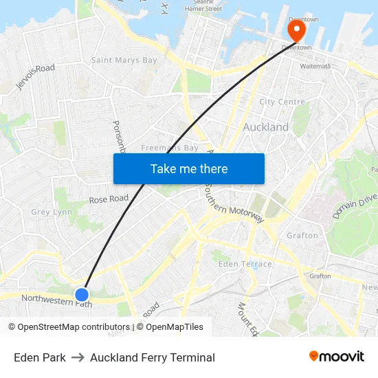 Eden Park to Auckland Ferry Terminal map