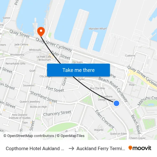 Copthorne Hotel Aukland City to Auckland Ferry Terminal map