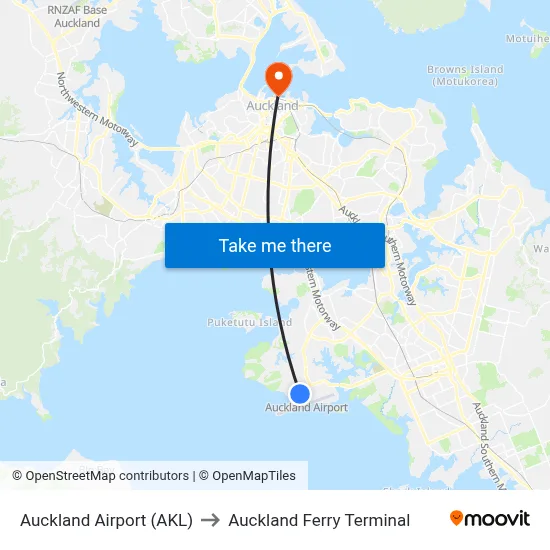 Auckland Airport (AKL) to Auckland Ferry Terminal map
