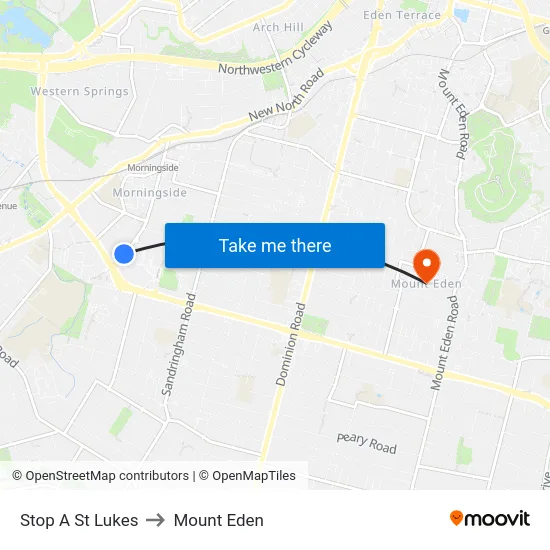 Stop A St Lukes to Mount Eden map