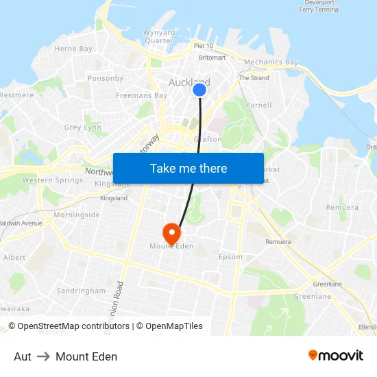 Aut to Mount Eden map