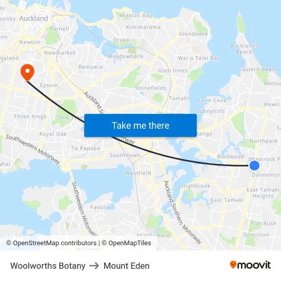 Woolworths Botany to Mount Eden map