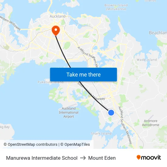 Manurewa Intermediate School to Mount Eden map