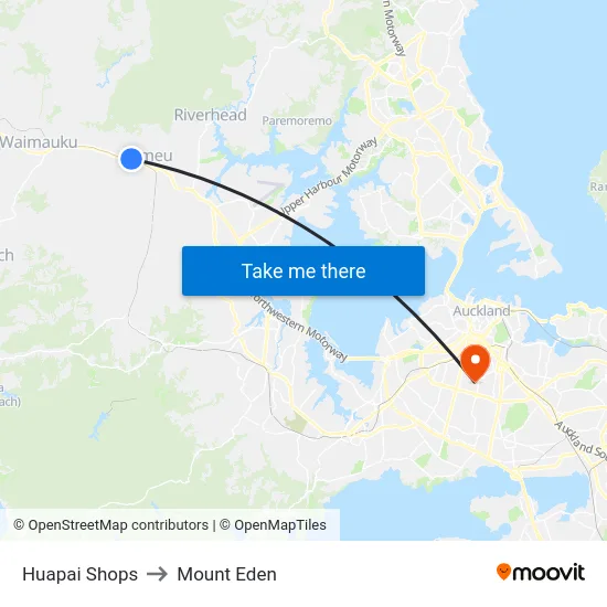 Huapai Shops to Mount Eden map