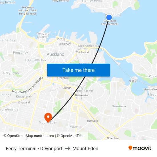 Ferry Terminal - Devonport to Mount Eden map