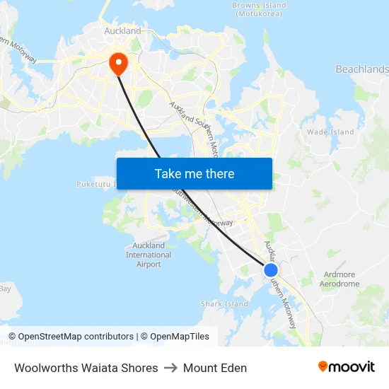 Woolworths Waiata Shores to Mount Eden map