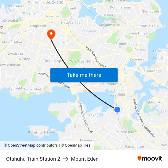 Otahuhu Train Station 2 to Mount Eden map