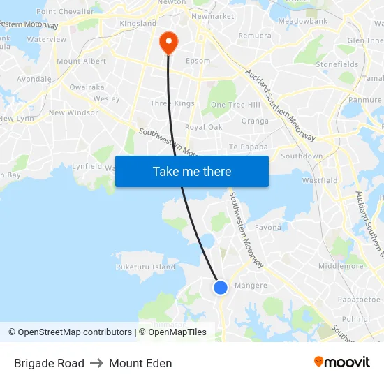 Brigade Road to Mount Eden map
