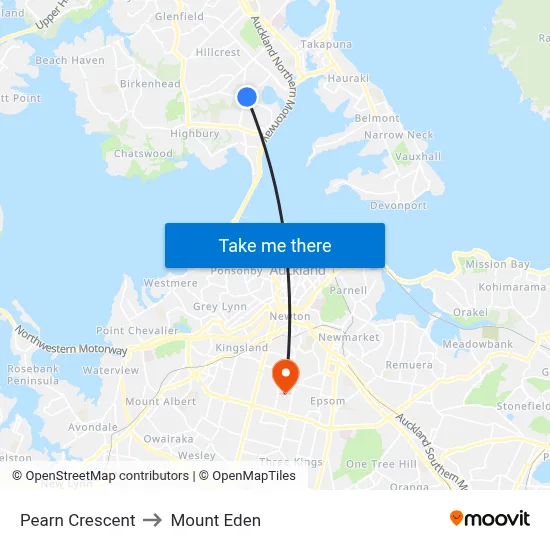 Pearn Crescent to Mount Eden map