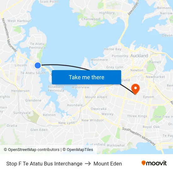 Stop F Te Atatu Bus Interchange to Mount Eden map