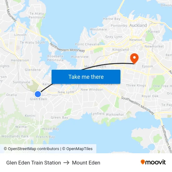 Glen Eden Train Station to Mount Eden map