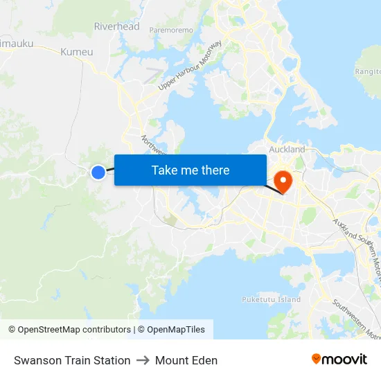 Swanson Train Station to Mount Eden map