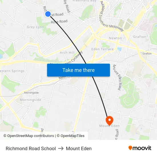 Richmond Road School to Mount Eden map