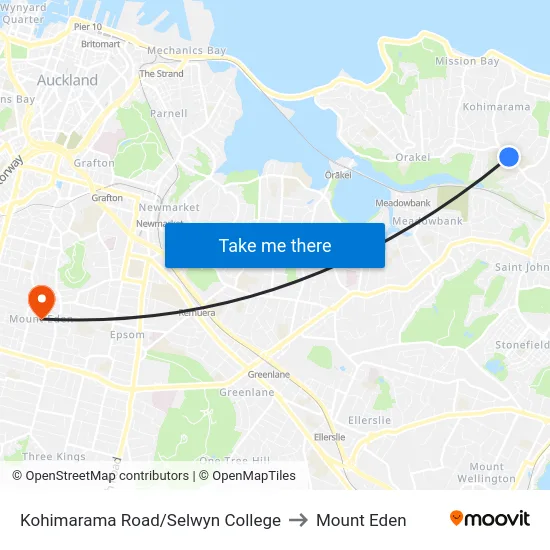 Kohimarama Road/Selwyn College to Mount Eden map
