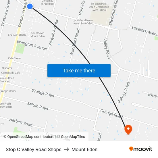 Stop C Valley Road Shops to Mount Eden map