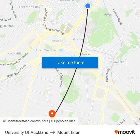 University Of Auckland to Mount Eden map