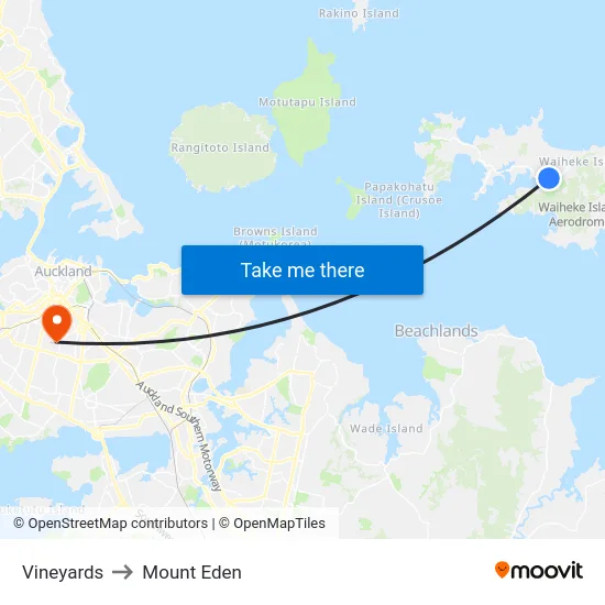 Vineyards to Mount Eden map