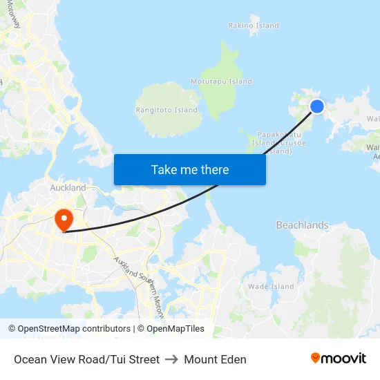 Ocean View Road/Tui Street to Mount Eden map