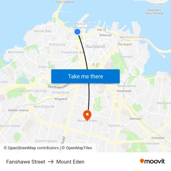 Fanshawe Street to Mount Eden map
