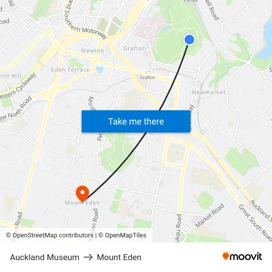 Auckland Museum to Mount Eden map