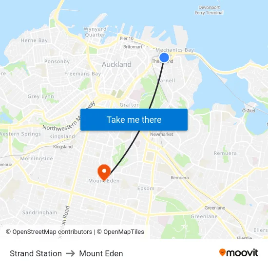 Strand Station to Mount Eden map