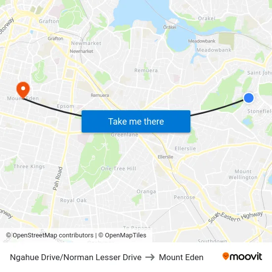 Ngahue Drive/Norman Lesser Drive to Mount Eden map