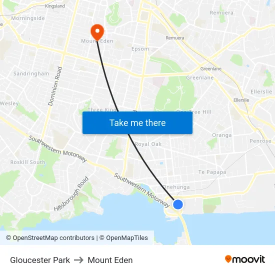 Gloucester Park to Mount Eden map