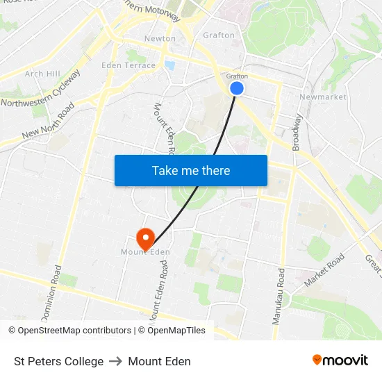 St Peters College to Mount Eden map