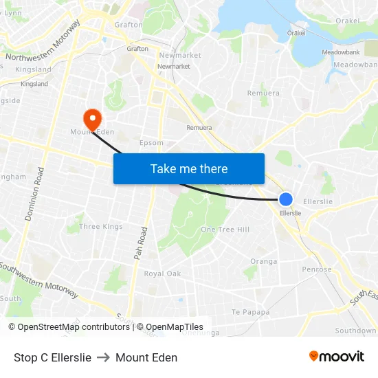 Stop C Ellerslie to Mount Eden map
