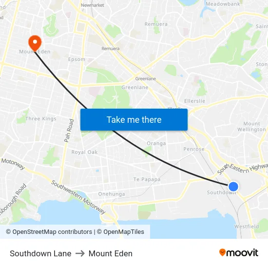 Southdown Lane to Mount Eden map
