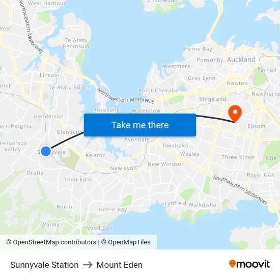 Sunnyvale Station to Mount Eden map