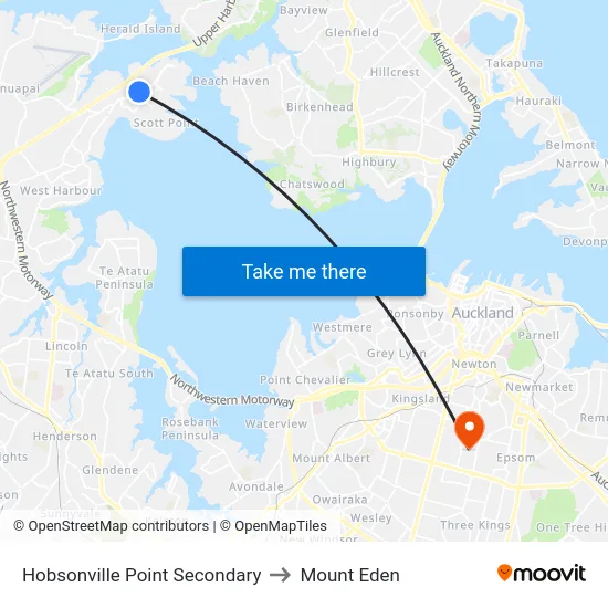Hobsonville Point Secondary to Mount Eden map