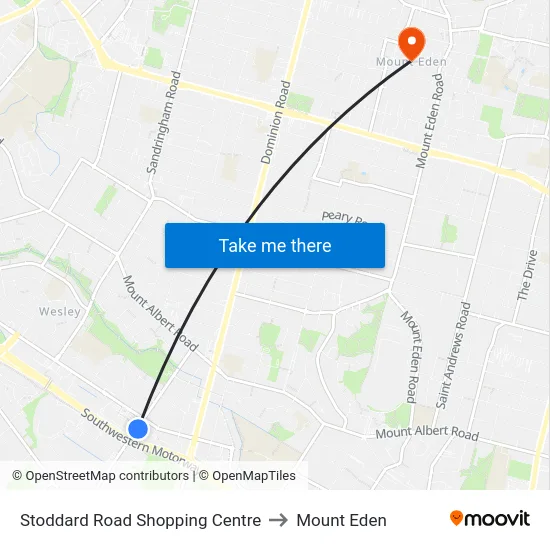Stoddard Road Shopping Centre to Mount Eden map
