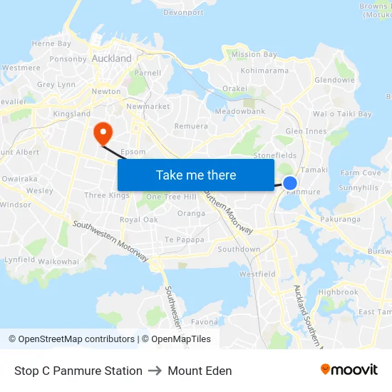 Stop C Panmure Station to Mount Eden map