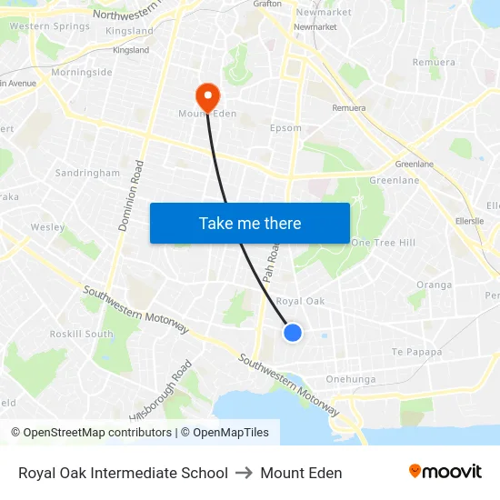 Royal Oak Intermediate School to Mount Eden map