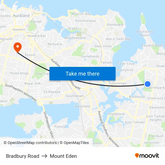 Bradbury Road to Mount Eden map