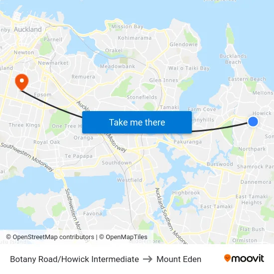Botany Road/Howick Intermediate to Mount Eden map