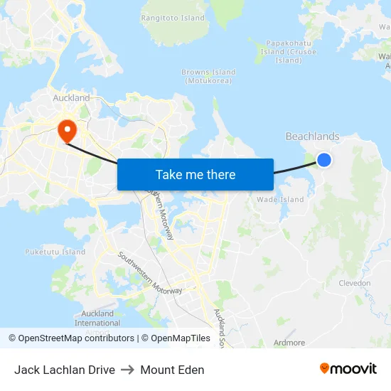 Jack Lachlan Drive to Mount Eden map