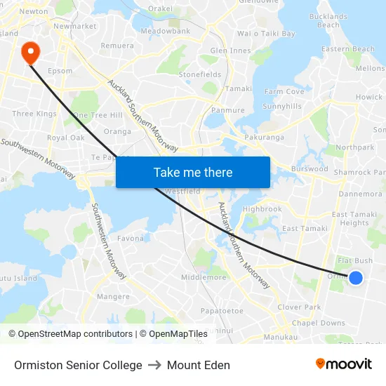 Ormiston Senior College to Mount Eden map