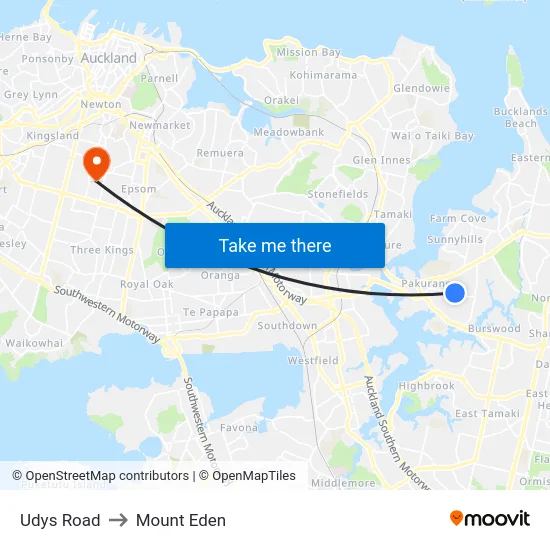 Udys Road to Mount Eden map