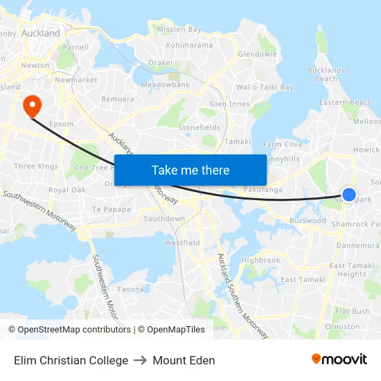 Elim Christian College to Mount Eden map