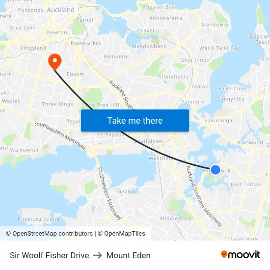 Sir Woolf Fisher Drive to Mount Eden map