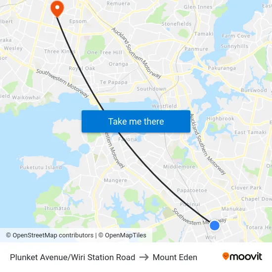 Plunket Avenue/Wiri Station Road to Mount Eden map