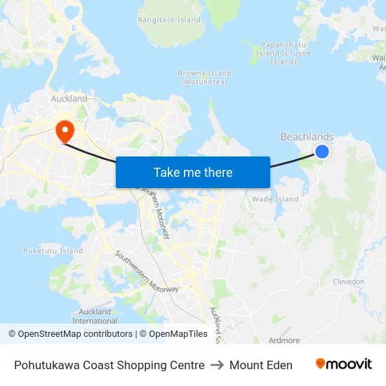 Pohutukawa Coast Shopping Centre to Mount Eden map