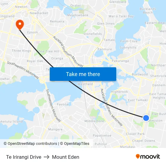 Te Irirangi Drive to Mount Eden map