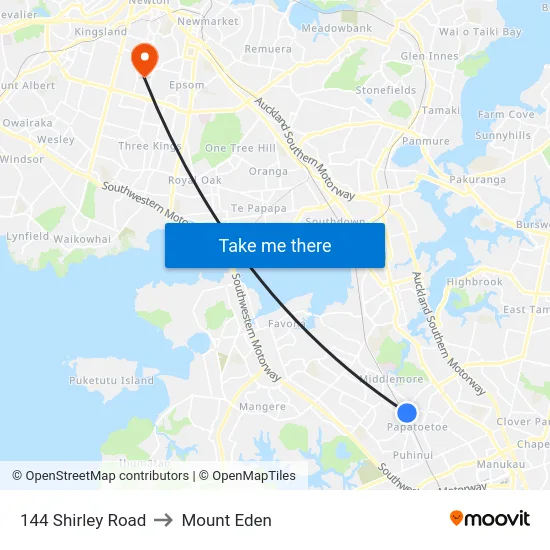 144 Shirley Road to Mount Eden map