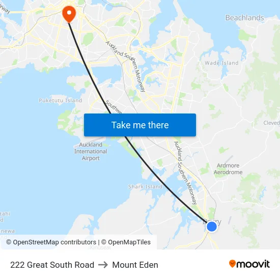222 Great South Road to Mount Eden map