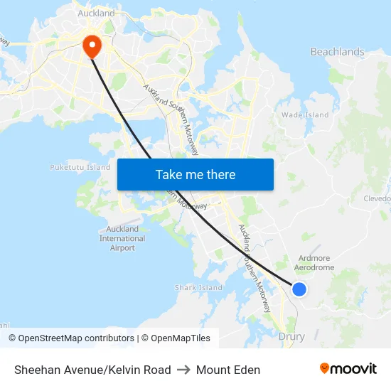 Sheehan Avenue/Kelvin Road to Mount Eden map
