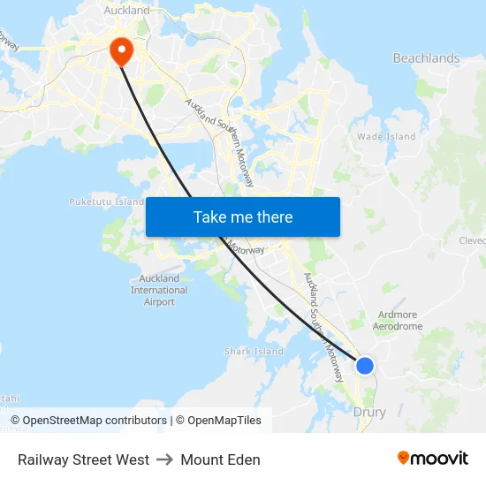 Railway Street West to Mount Eden map